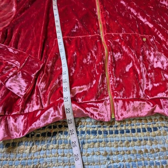 Fabletics Pink Berry Red Crushed Velvet Zip Hoodie Plus Size 2X Loungewear Glam - Picture 6 of 8